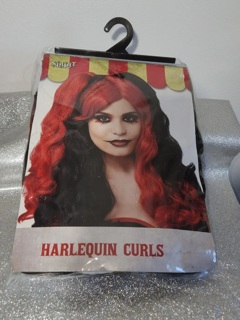Women's Spirit Harequin Curls Red & Black Two-Tone Curly Pigtail Wig